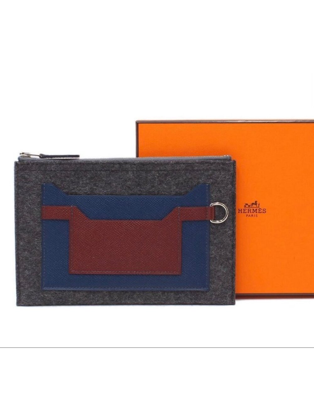 Hermes Toudou Leather Felt Flat Pouch